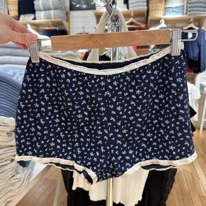 Brandy Melville Floral Navy Shorts with Lace Trim